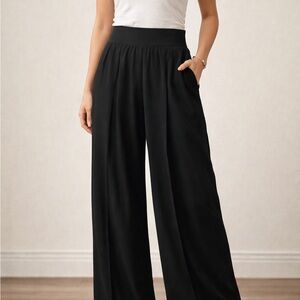 Athleta Black Wide-Leg Pull-On Pants with Pockets